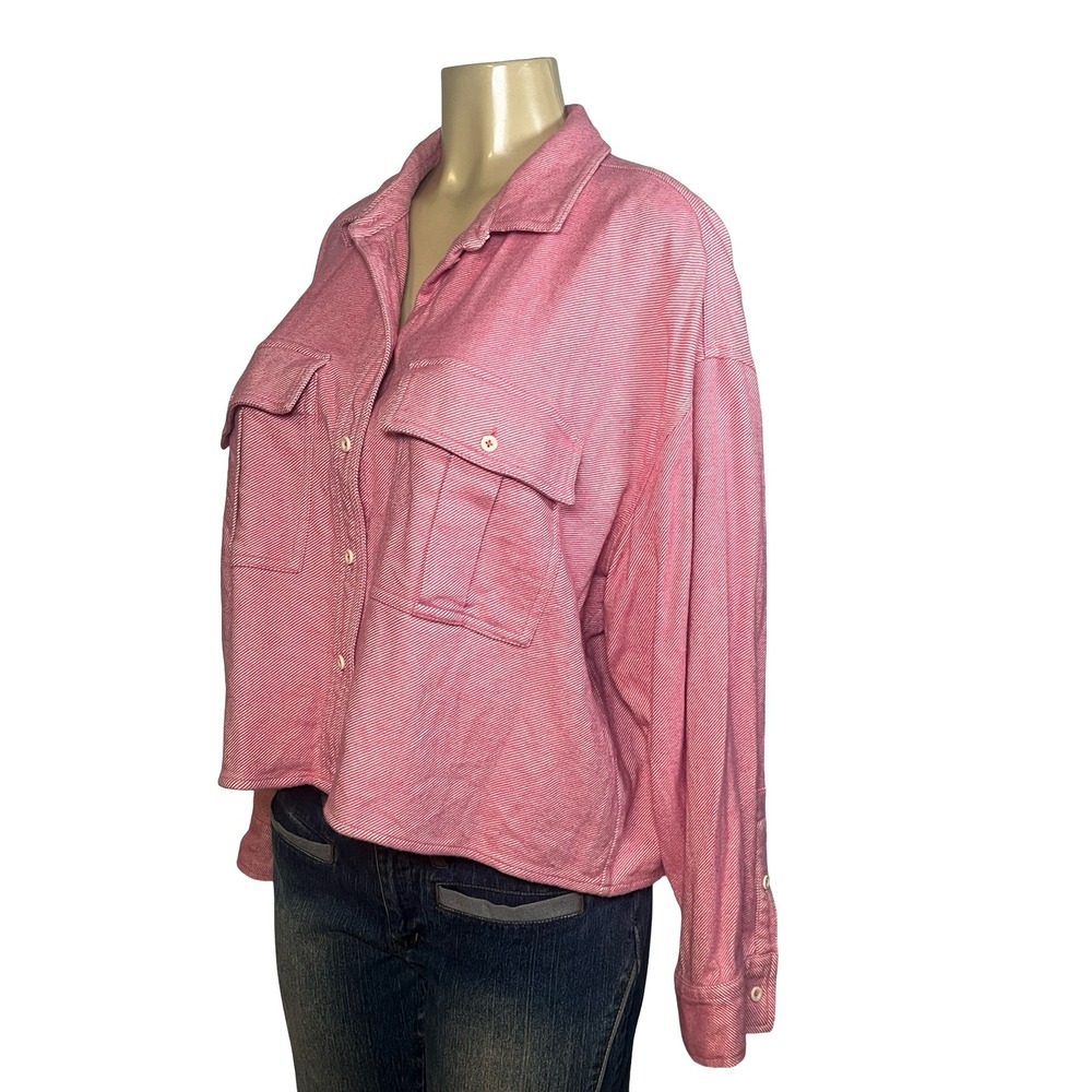 Madewell Pink Herringbone Button Down Shirt XL Cropped Long Sleeve Cotton